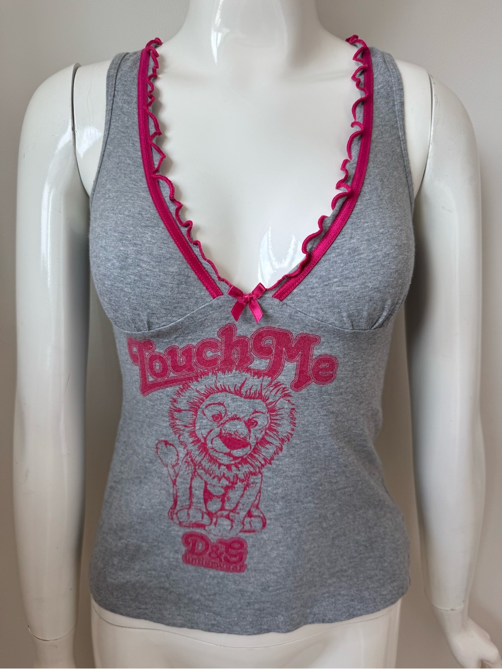 D&G Dolce&Gabbana Gray & Pink Graphic “Touch Me” Tank Top